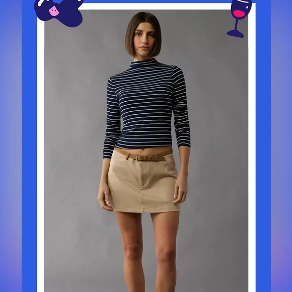 American Eagle Soft&Sexy Long Sleeve Mock Neck Ribbed T-Shirt Navy Size M - Picture 1 of 13